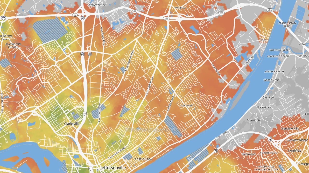 Bike Grade map of 47130, IN