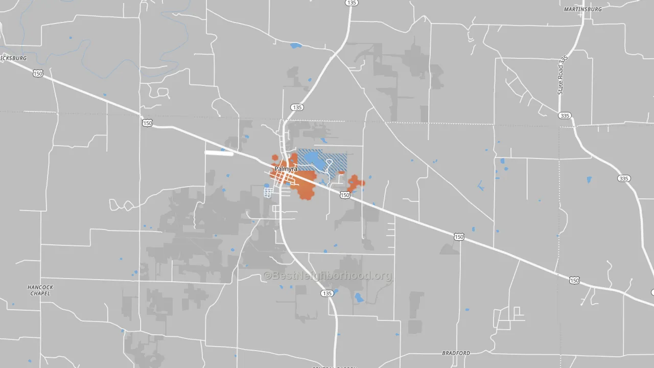 Bike Grade map of 47164, IN