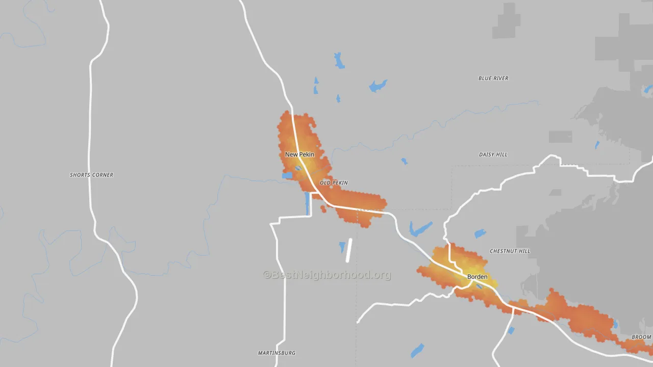 Bike Grade map of 47165, IN