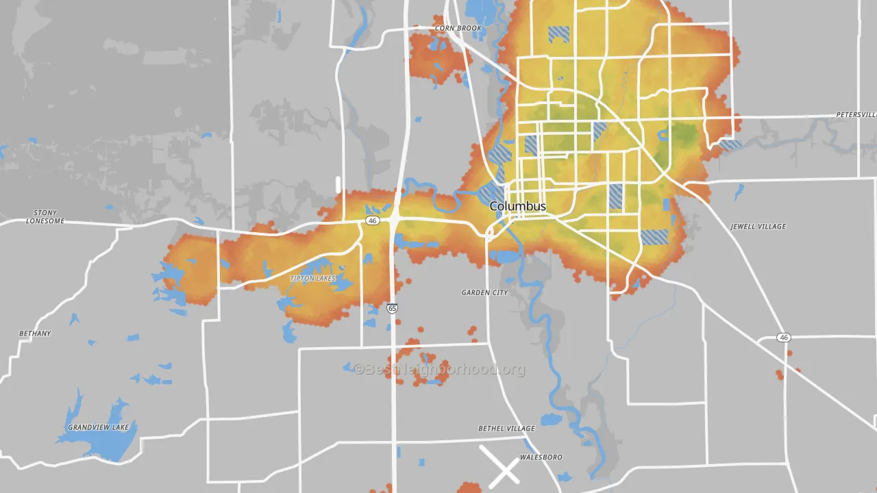 Bike Grade map of 47201, IN