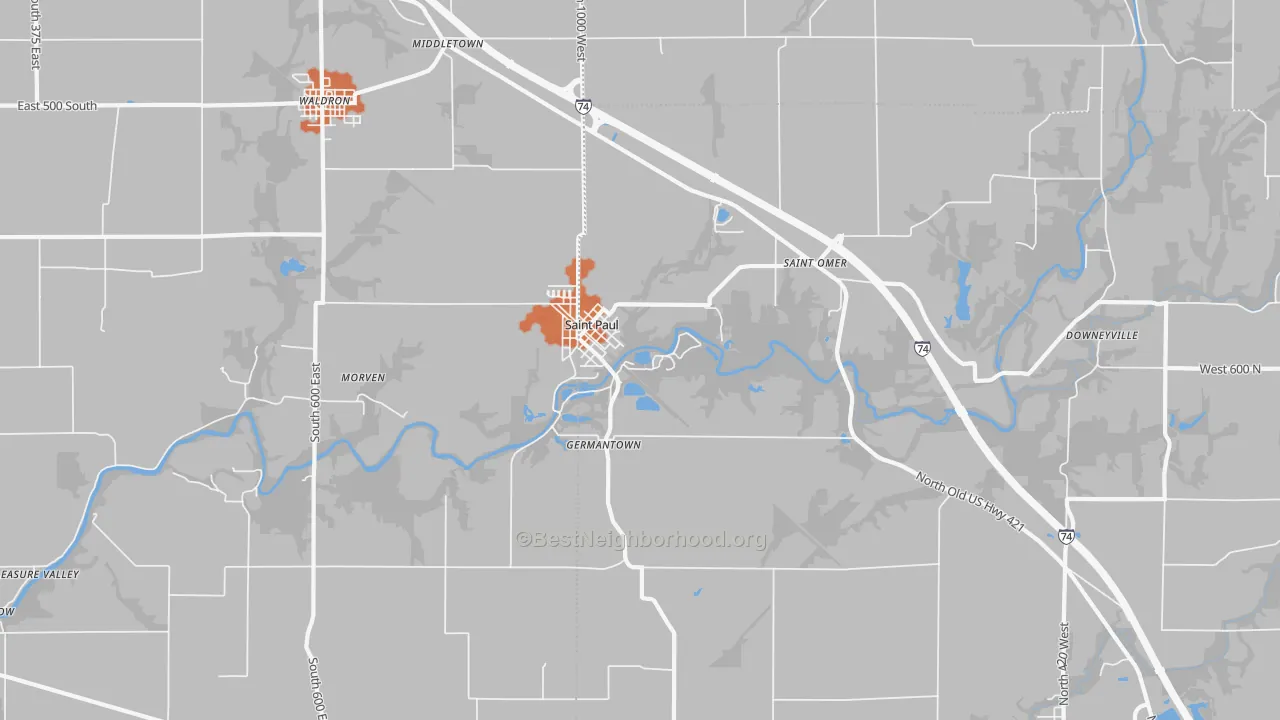 Bike Grade map of 47272, IN