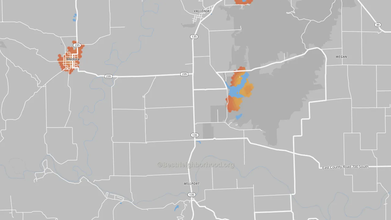 Bike Grade map of 47281, IN