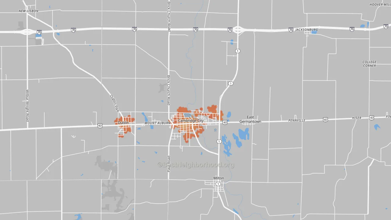Bike Grade map of 47327, IN