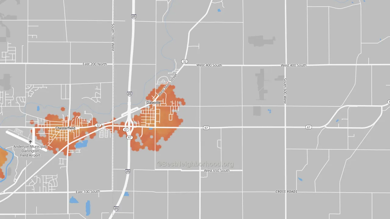 Bike Grade map of 47334, IN