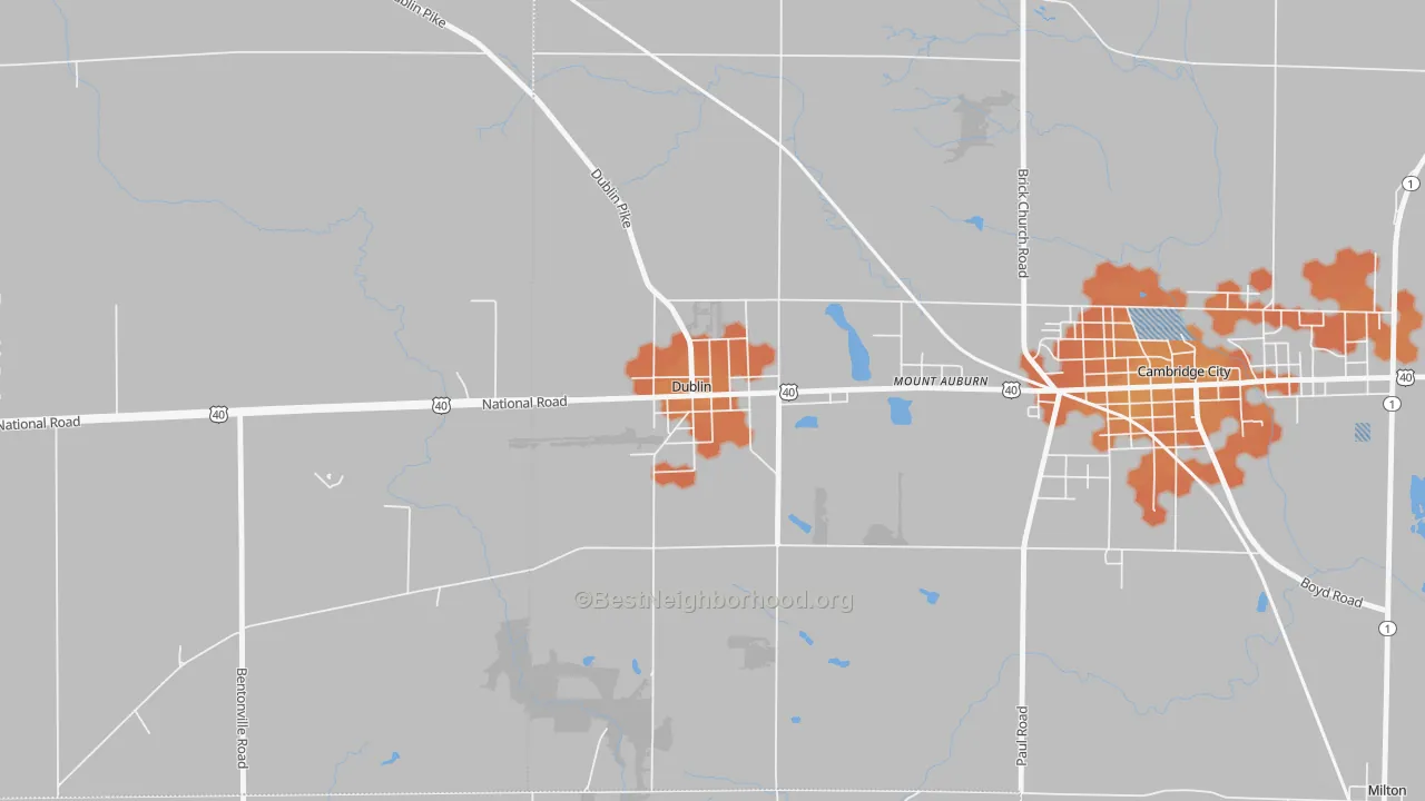 Bike Grade map of 47335, IN
