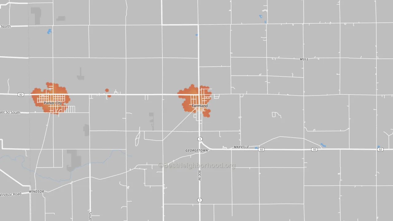 Bike Grade map of 47340, IN