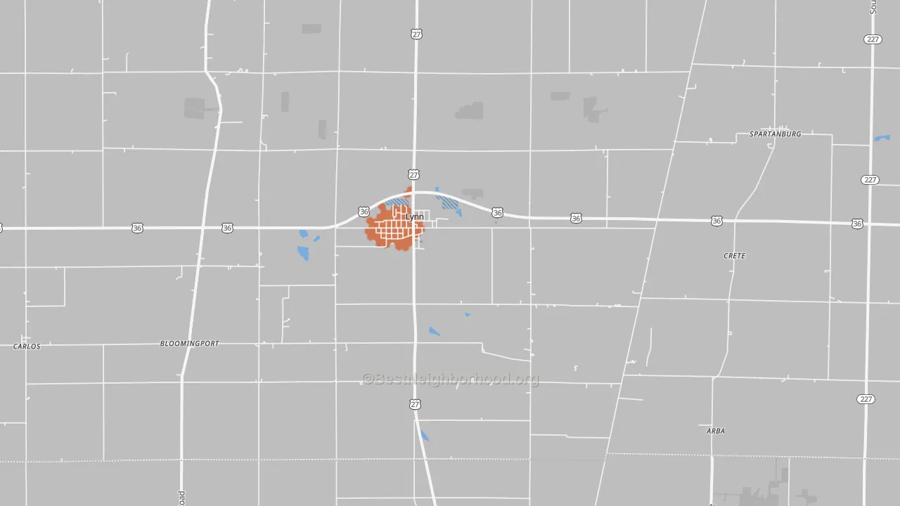 Bike Grade map of 47355, IN
