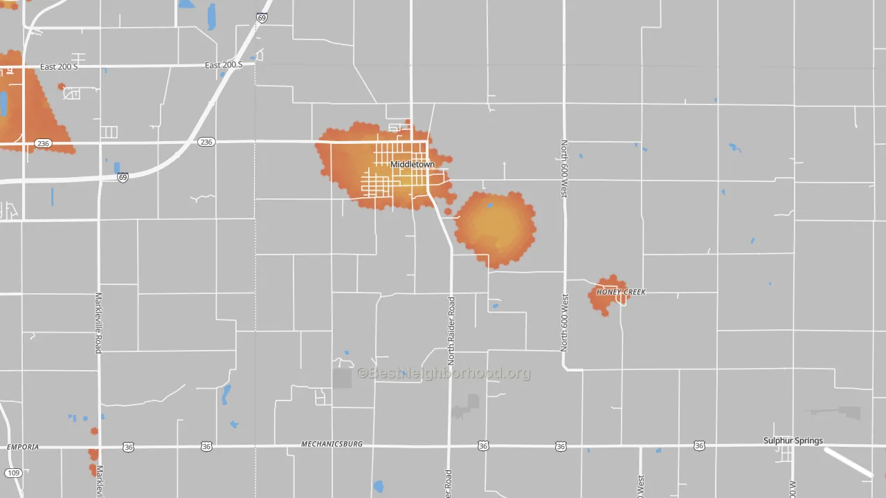 Bike Grade map of 47356, IN