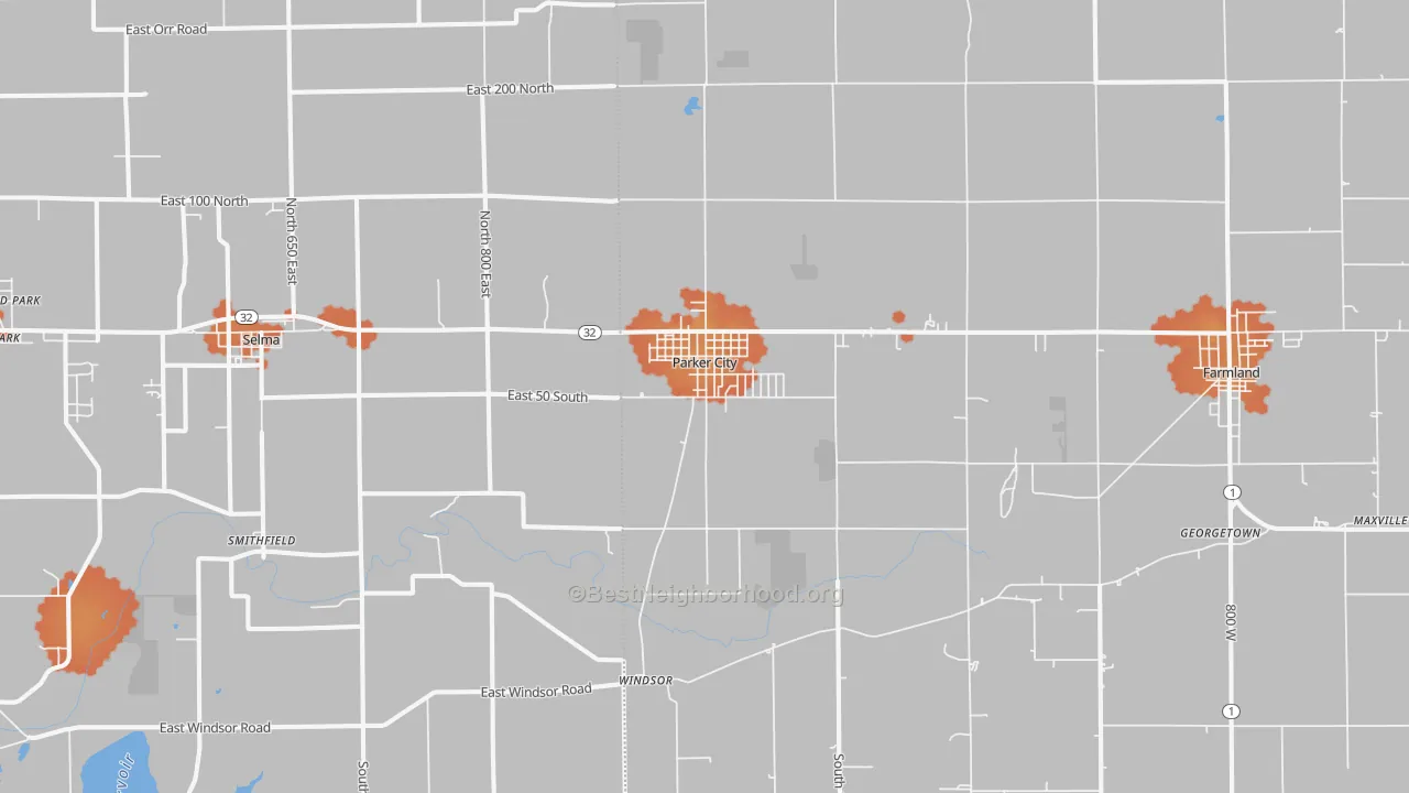 Bike Grade map of 47368, IN