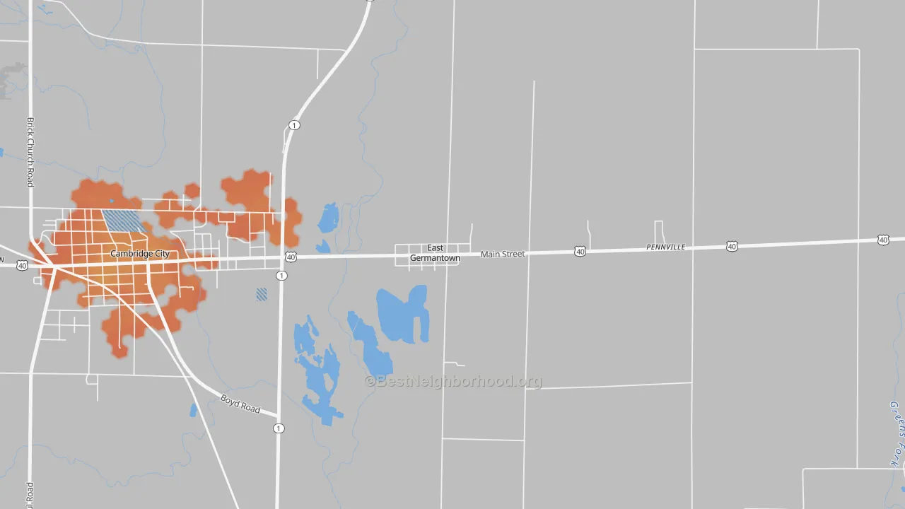 Bike Grade map of 47370, IN