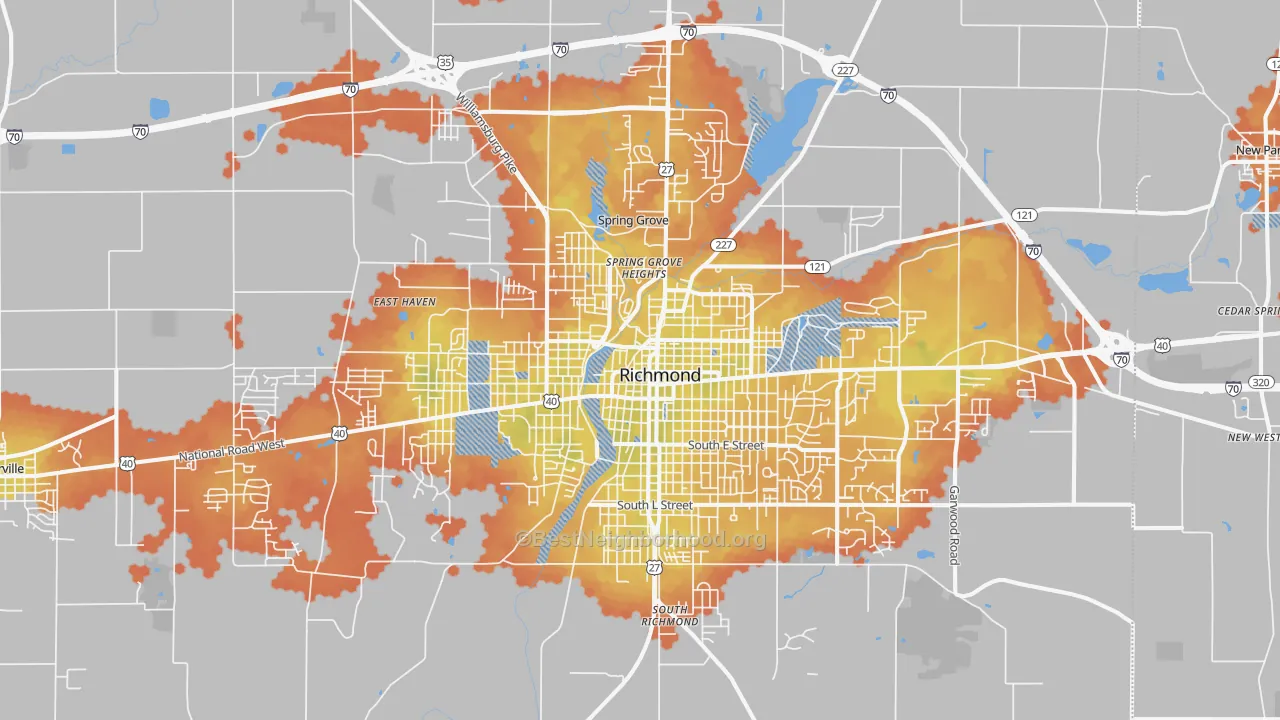Bike Grade map of 47374, IN