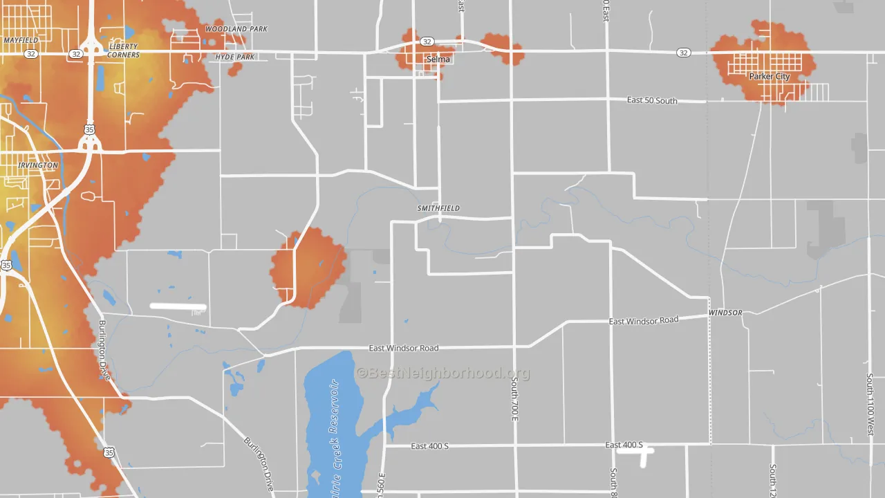Bike Grade map of 47383, IN