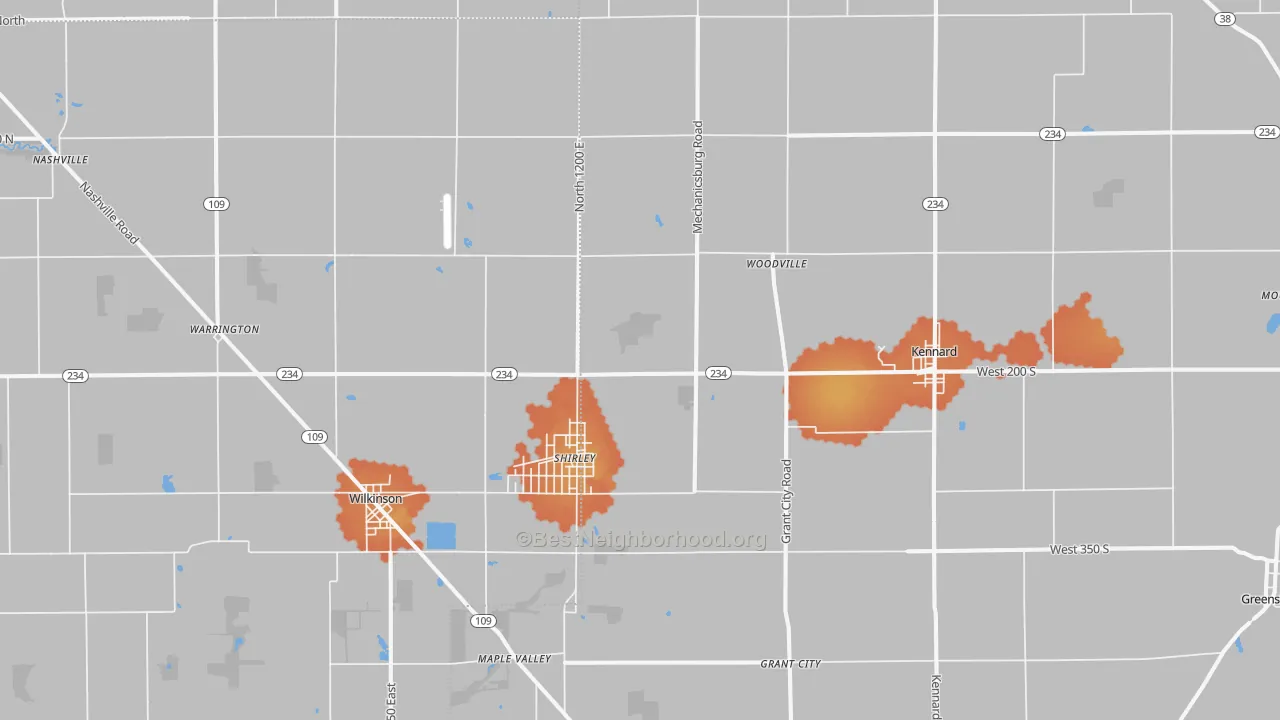 Bike Grade map of 47384, IN