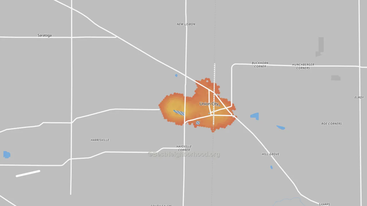Bike Grade map of 47390, IN