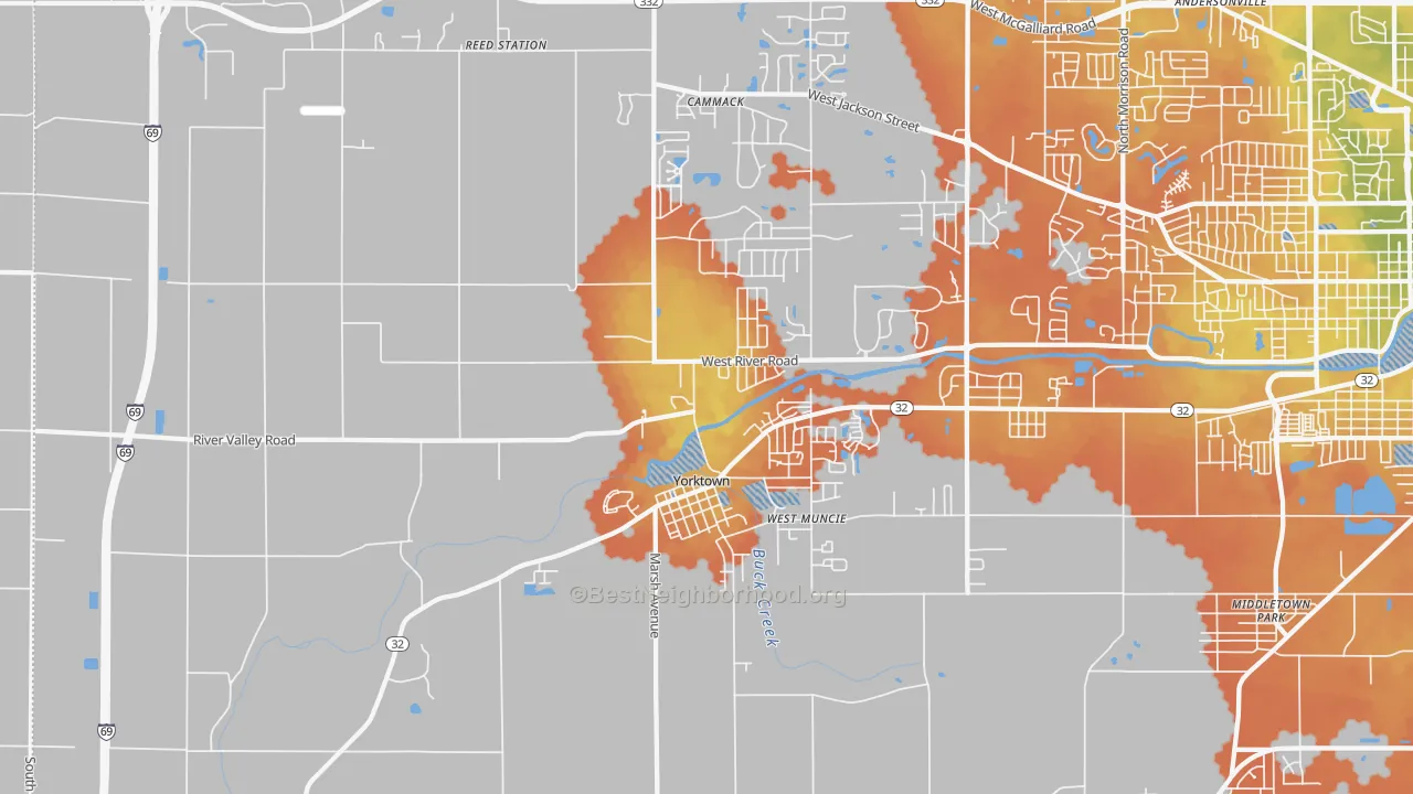 Bike Grade map of 47396, IN
