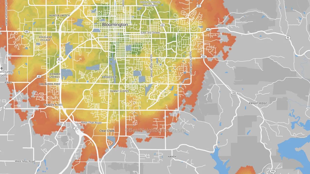 Bike Grade map of 47401, IN