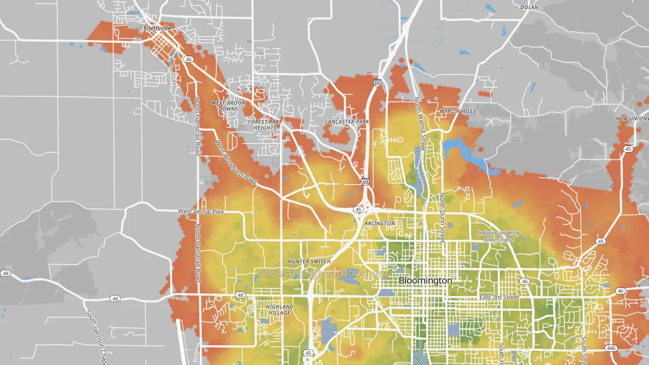 Bike Grade map of 47404, IN