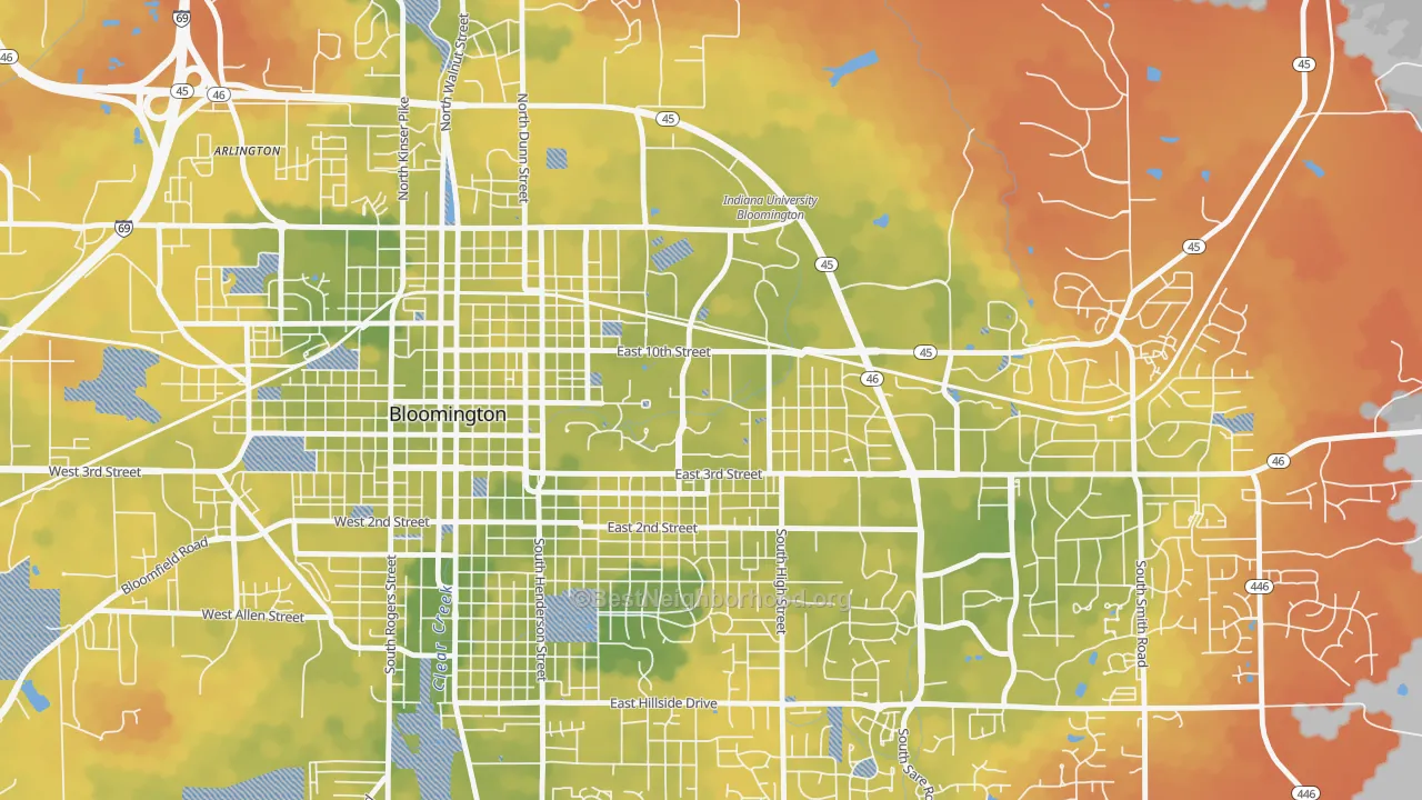 Bike Grade map of 47405, IN
