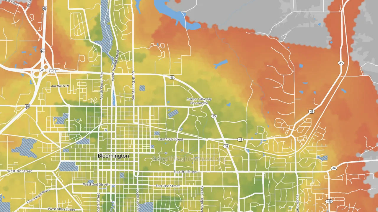 Bike Grade map of 47406, IN