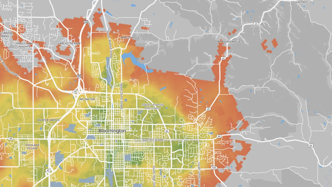 Bike Grade map of 47408, IN