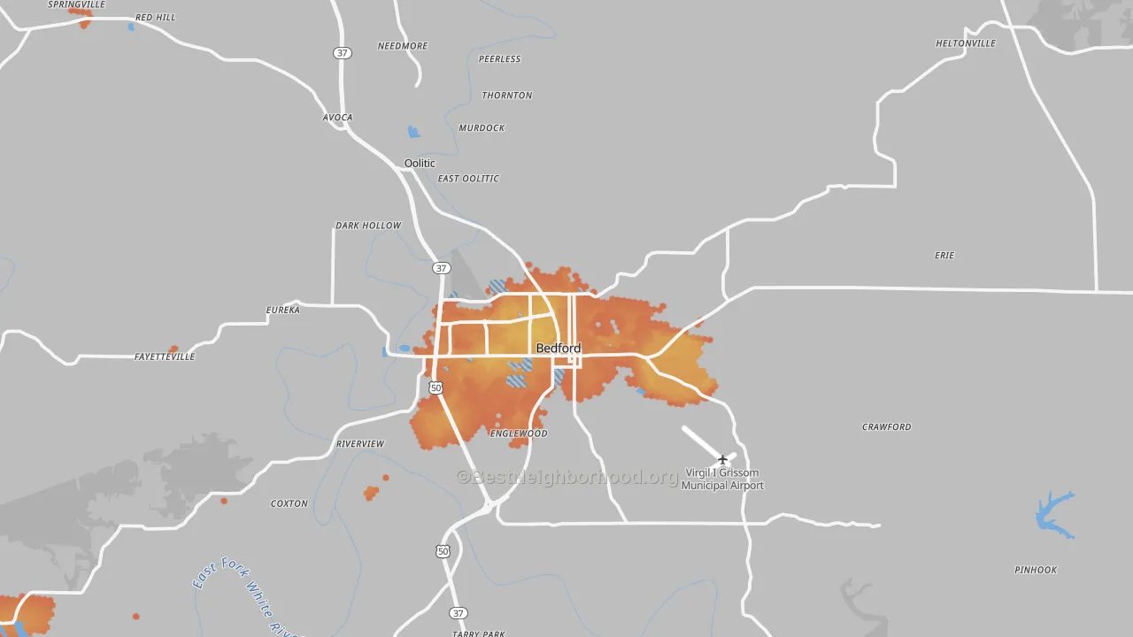Bike Grade map of 47421, IN