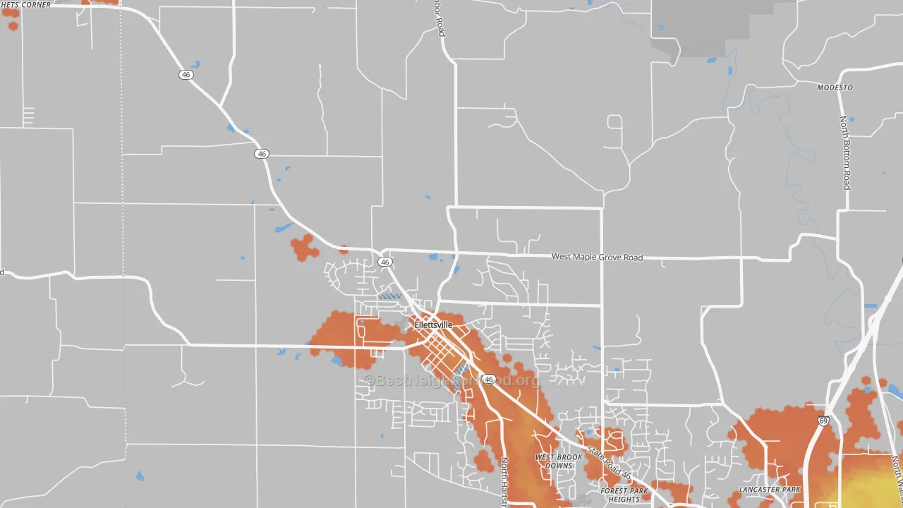 Bike Grade map of 47429, IN