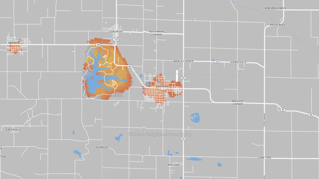 Bike Grade map of 47438, IN