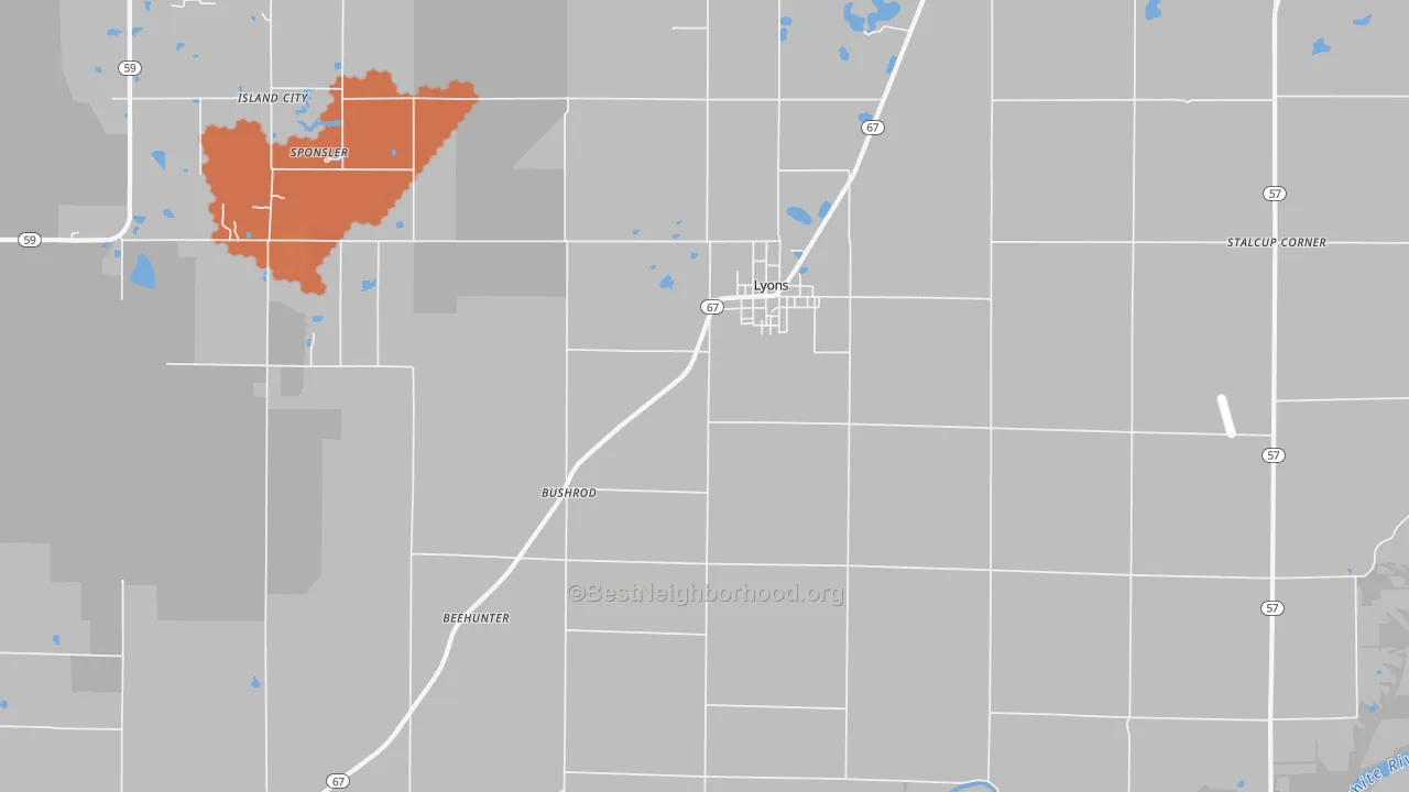 Bike Grade map of 47443, IN