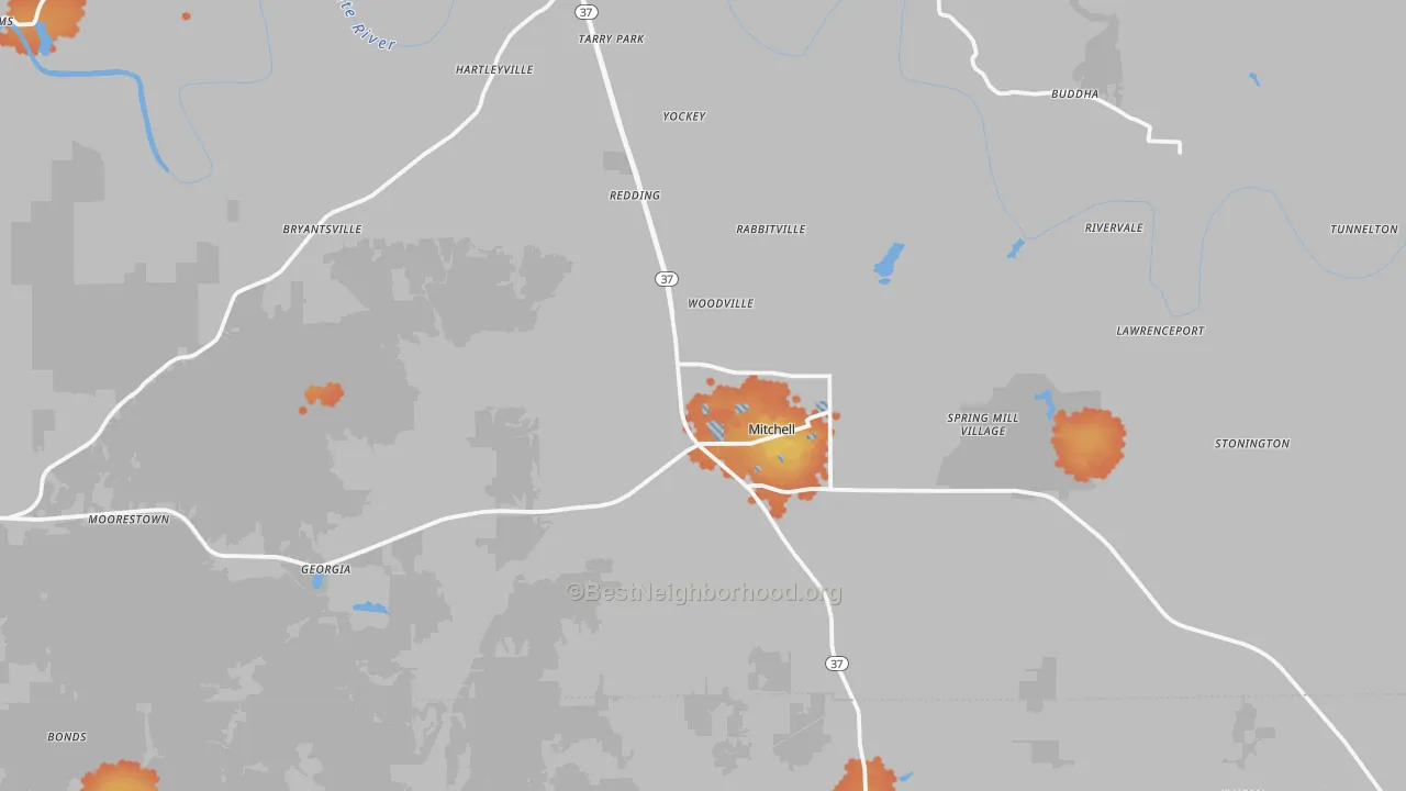 Bike Grade map of 47446, IN