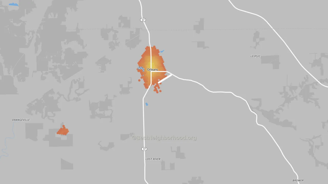 Bike Grade map of 47452, IN