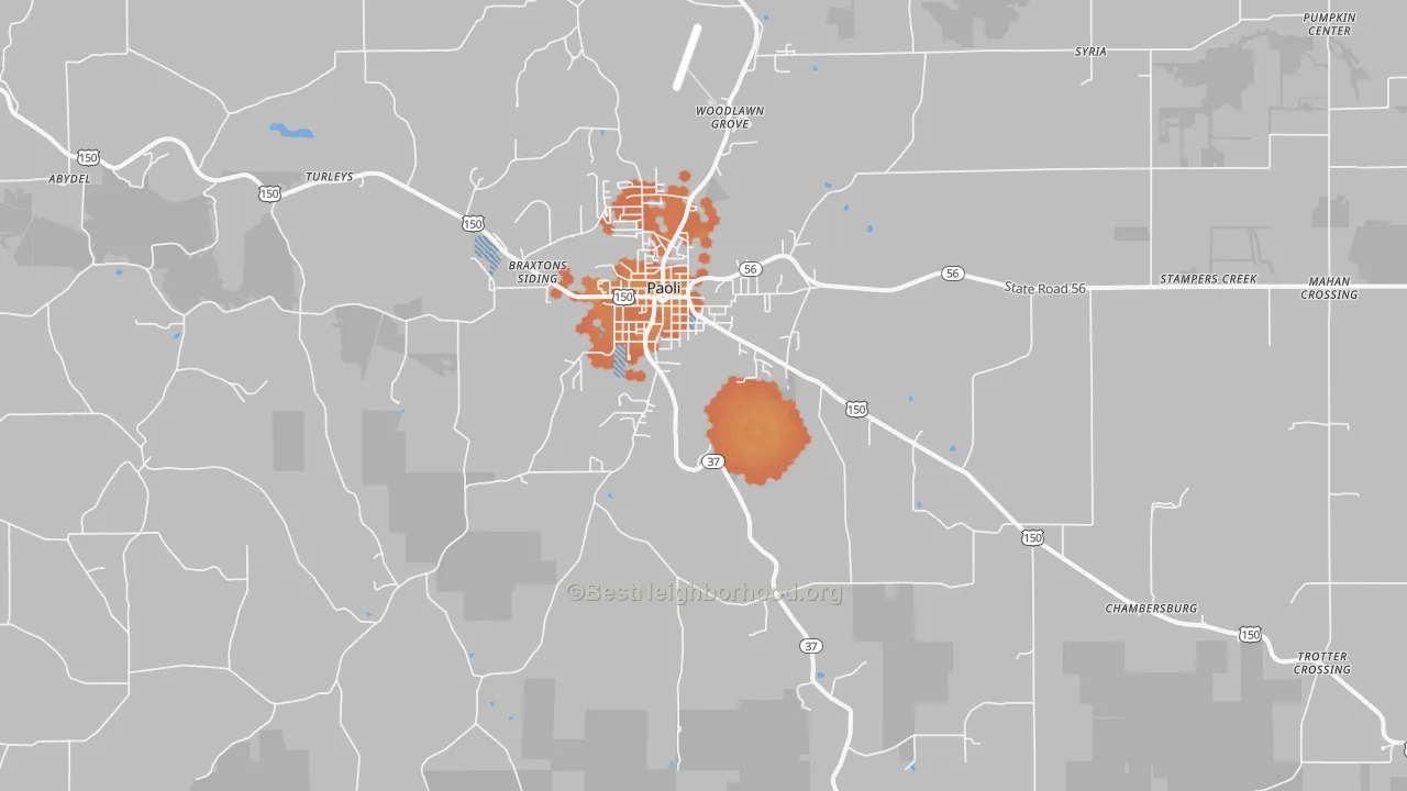 Bike Grade map of 47454, IN