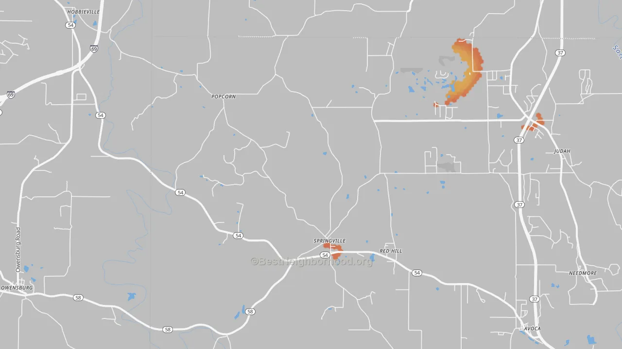 Bike Grade map of 47462, IN