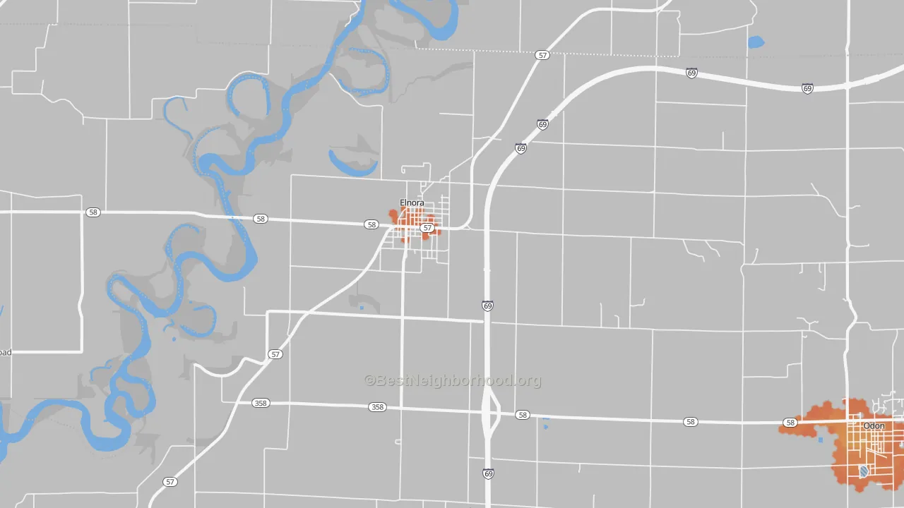 Bike Grade map of 47529, IN