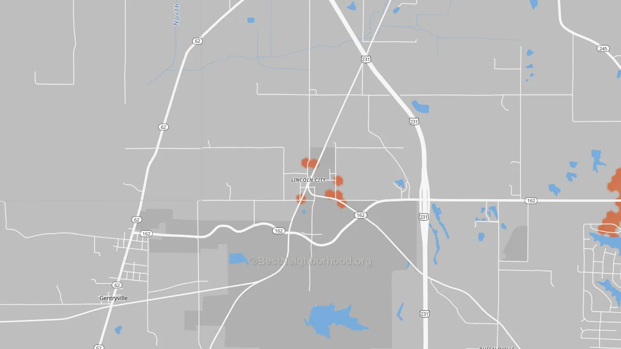 Bike Grade map of 47552, IN