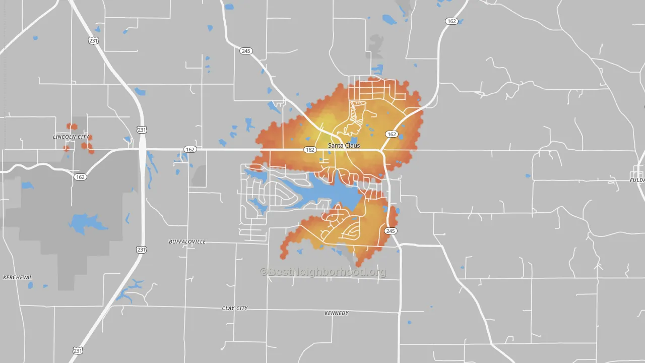 Bike Grade map of 47579, IN