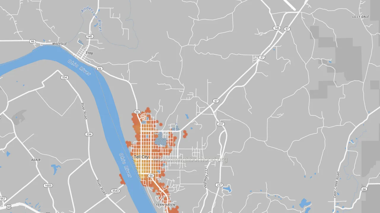 Bike Grade map of 47586, IN
