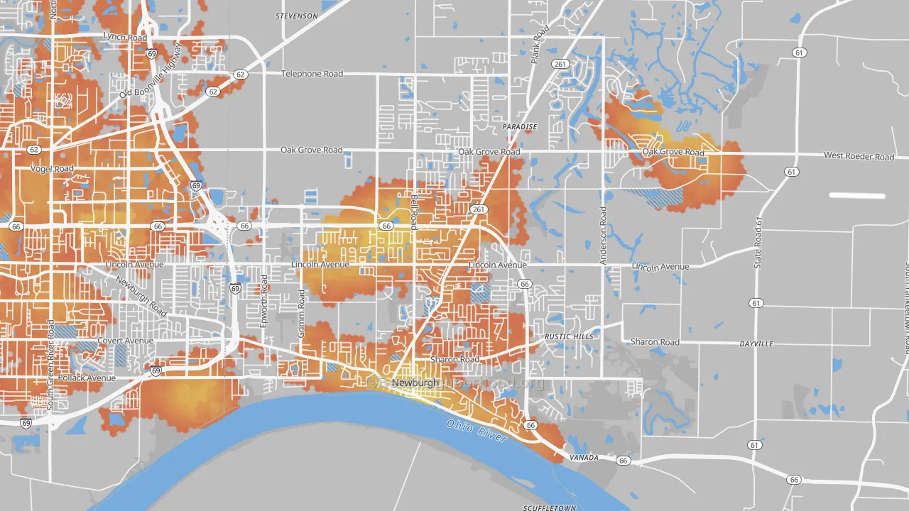 Bike Grade map of 47630, IN