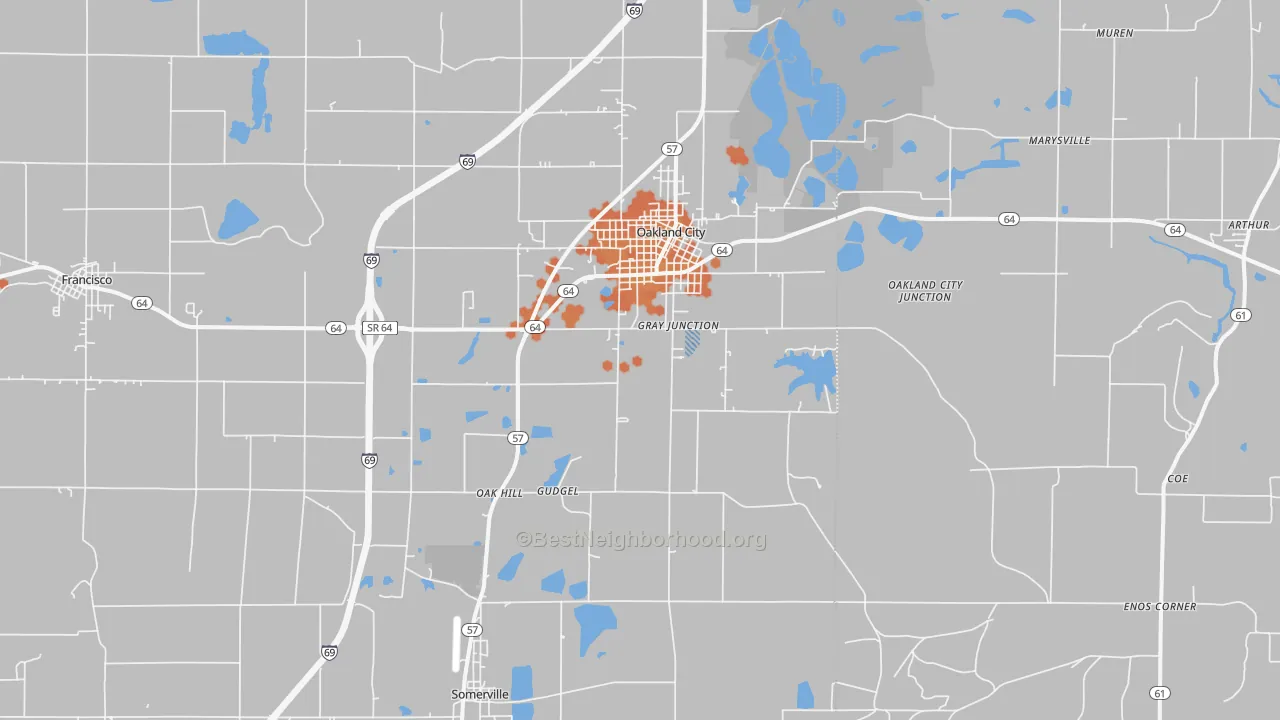Bike Grade map of 47660, IN