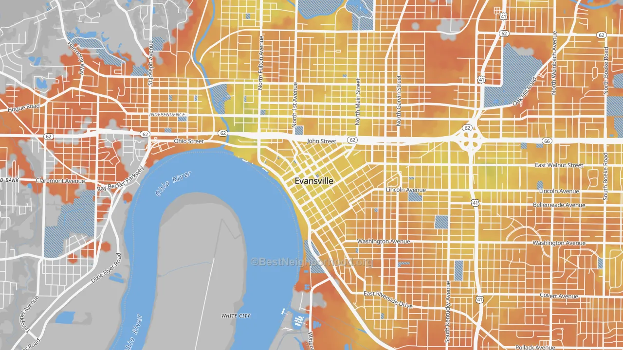 Bike Grade map of 47708, IN