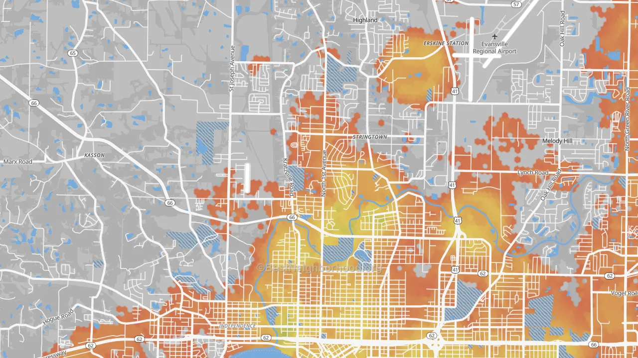 Bike Grade map of 47710, IN