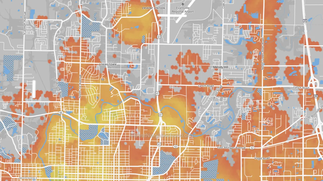 Bike Grade map of 47711, IN
