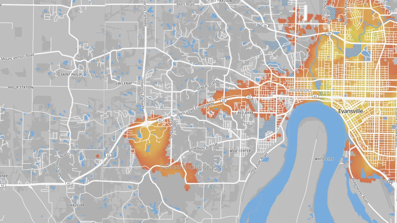 Bike Grade map of 47712, IN