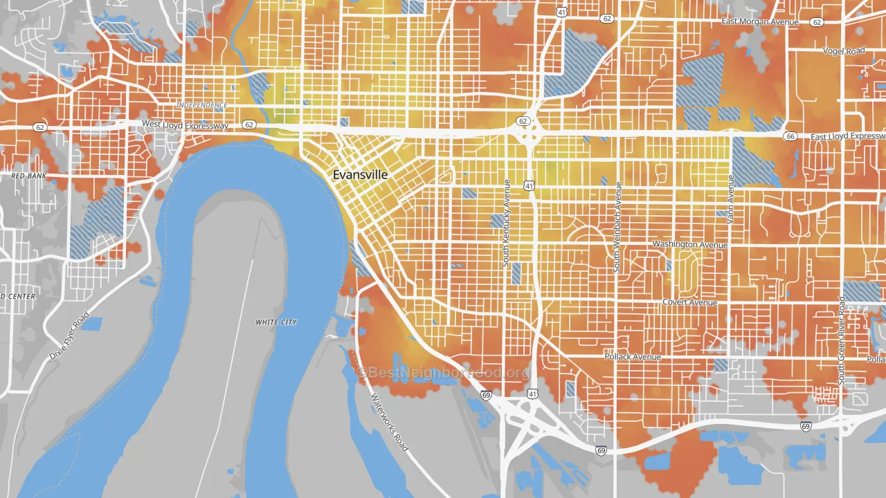 Bike Grade map of 47713, IN
