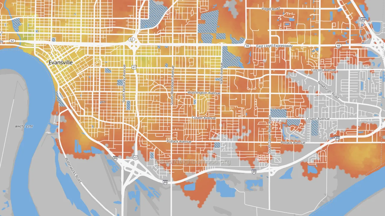 Bike Grade map of 47714, IN