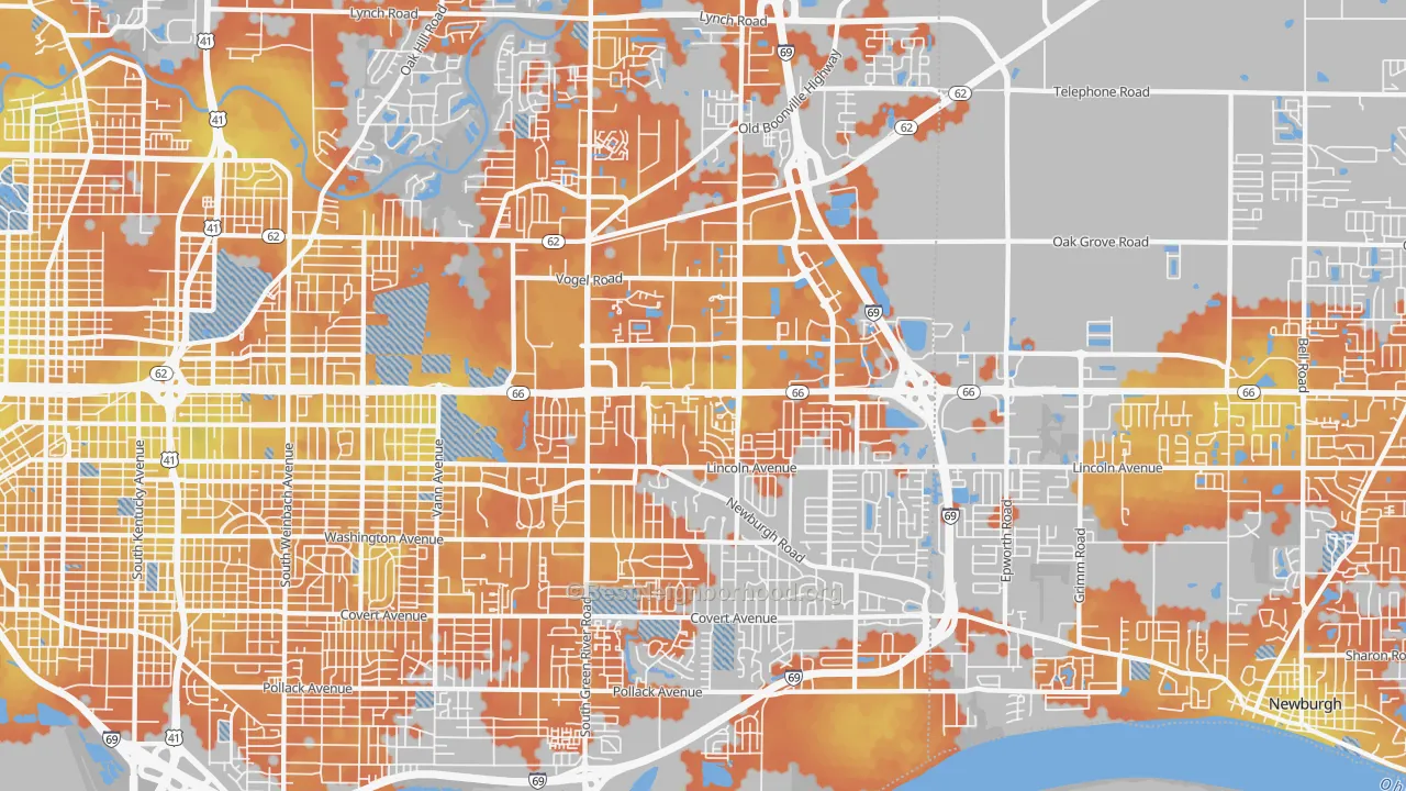 Bike Grade map of 47715, IN