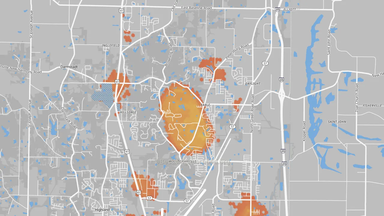 Bike Grade map of 47725, IN