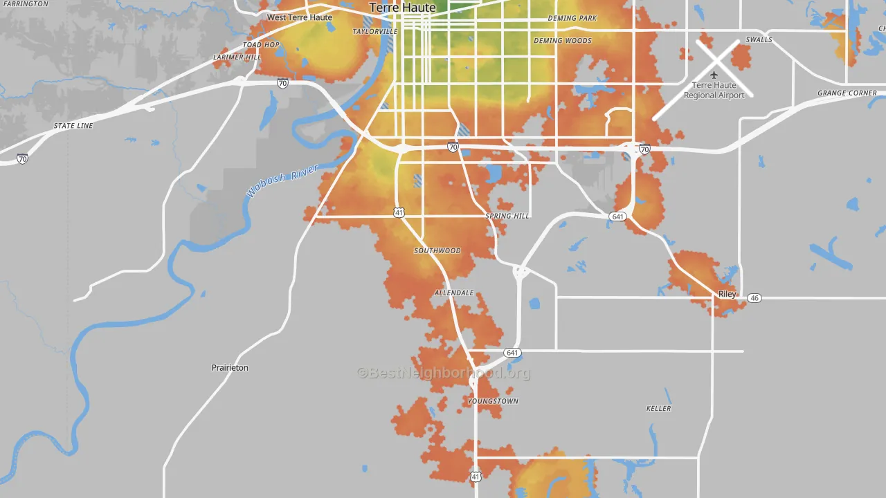 Bike Grade map of 47802, IN