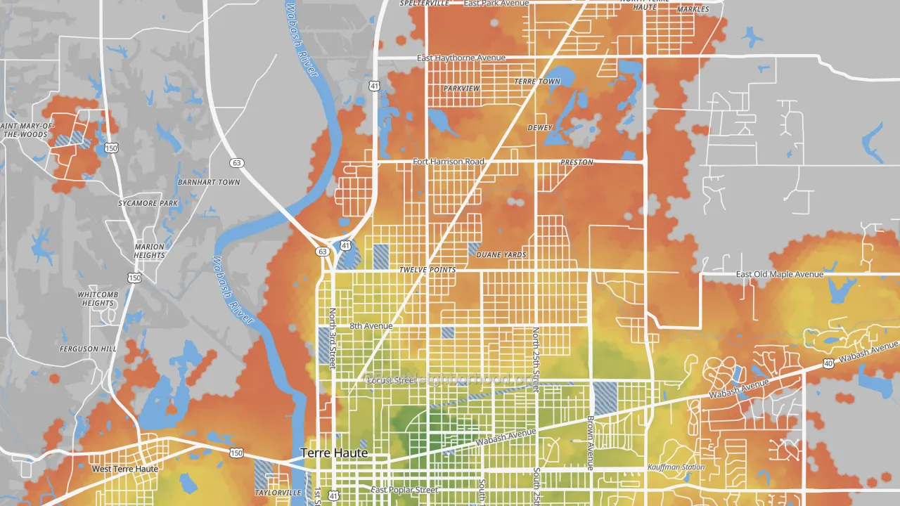 Bike Grade map of 47804, IN