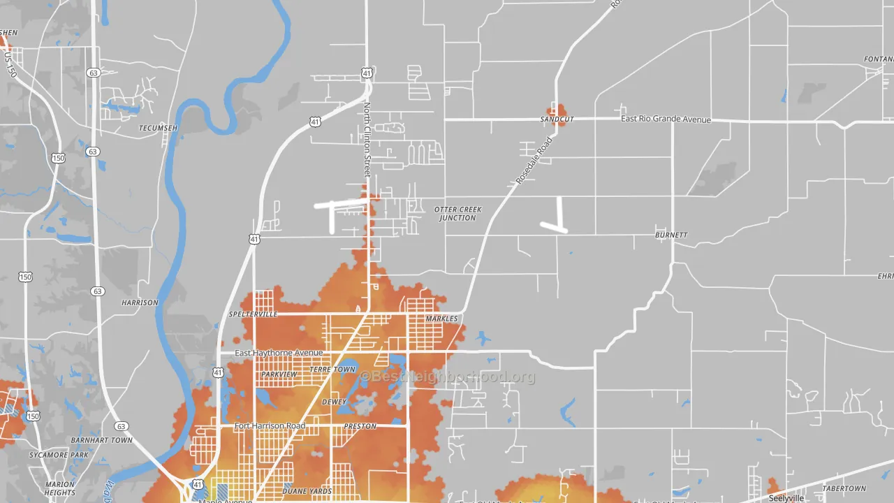 Bike Grade map of 47805, IN