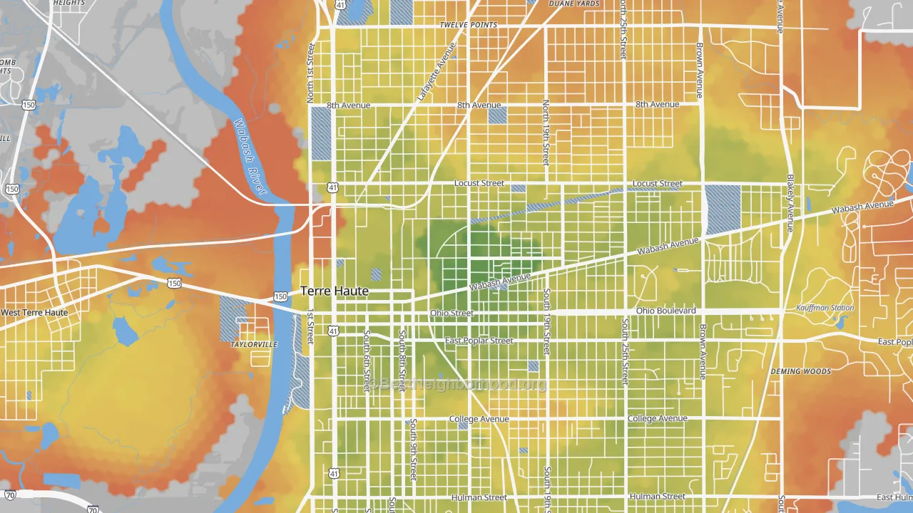 Bike Grade map of 47807, IN
